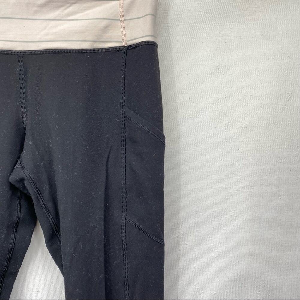 Lululemon Cinch Waist Black Leggings w/ White Waistband - Picture 4 of 9